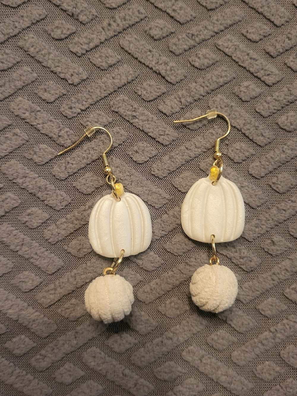 Homemade Elegant Cream Drop Earrings with Textured Pom Accent